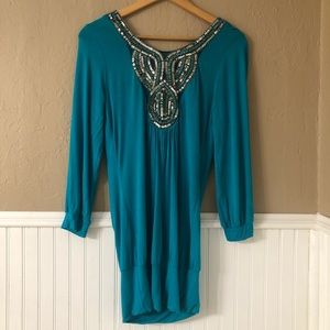 Beautiful Beaded Tunic - Teal & Silver
